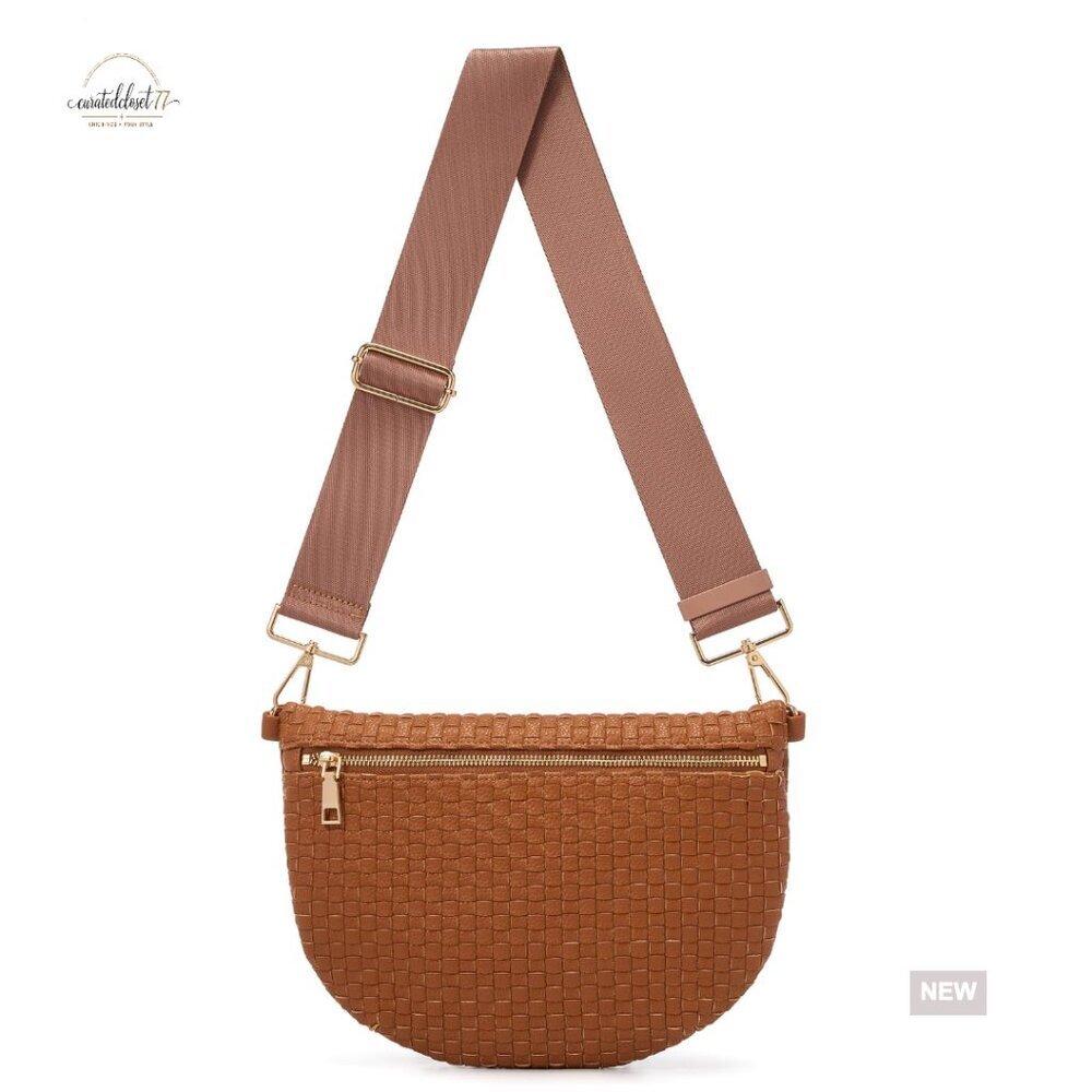 Woven Crossbody Bag, Adjustable Strap, Water Resistant PU Material, Medium Size